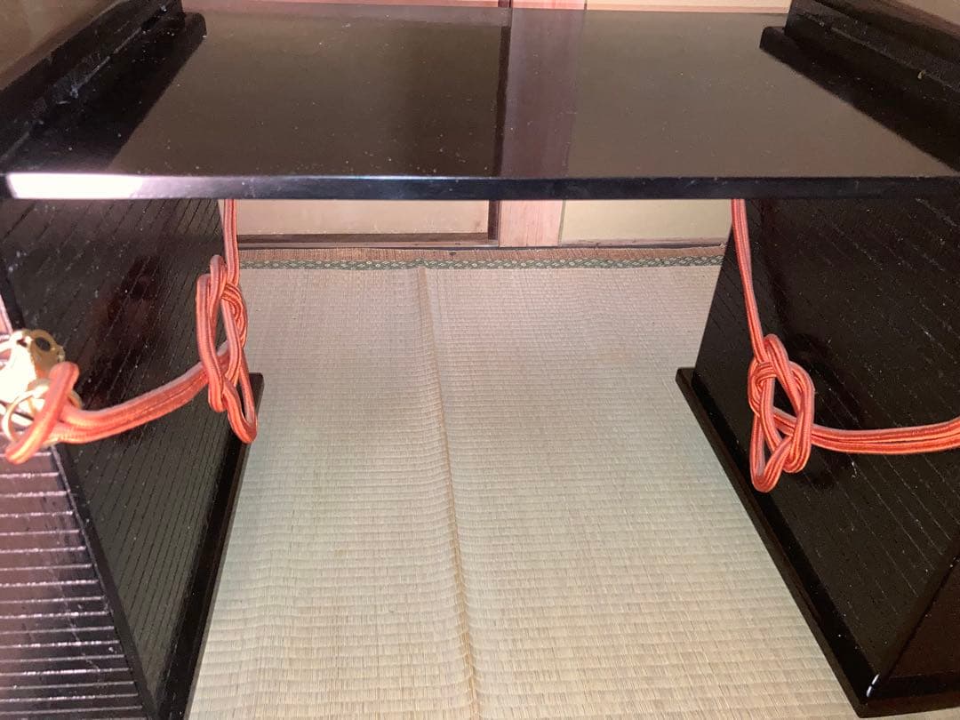 黒色木製茶道具テーブル　組立式　立礼棚