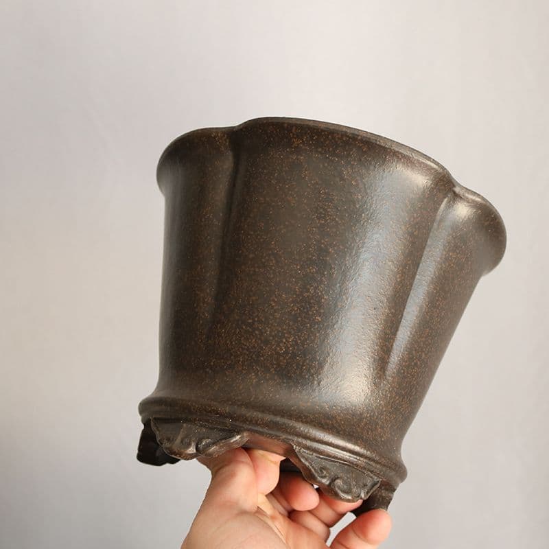 紫砂黒雲足梅花鉢 植物鉢 多肉鉢 工芸品 置物