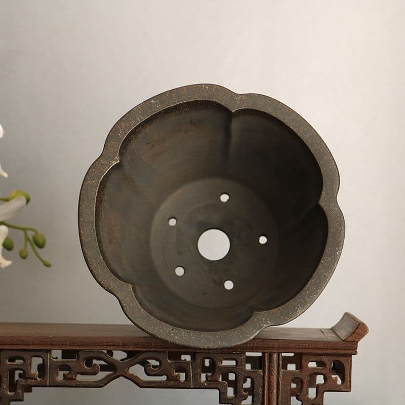 紫砂黒雲足梅花鉢 植物鉢 多肉鉢 工芸品 置物