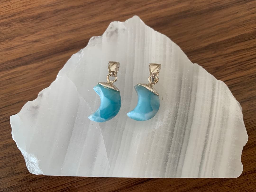 天然石⭐︎ラリマー⭐︎月⭐︎ムーン⭐︎二個セット⭐︎ペンダント⭐︎ドミニカ産⭐︎シルバー925