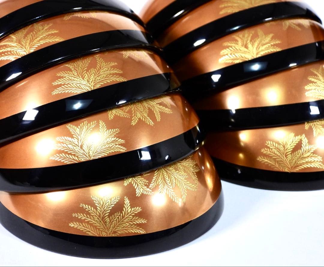 【美品】輪島塗 木製漆器 沈金 蓋椀 吸物椀 汁椀 10客