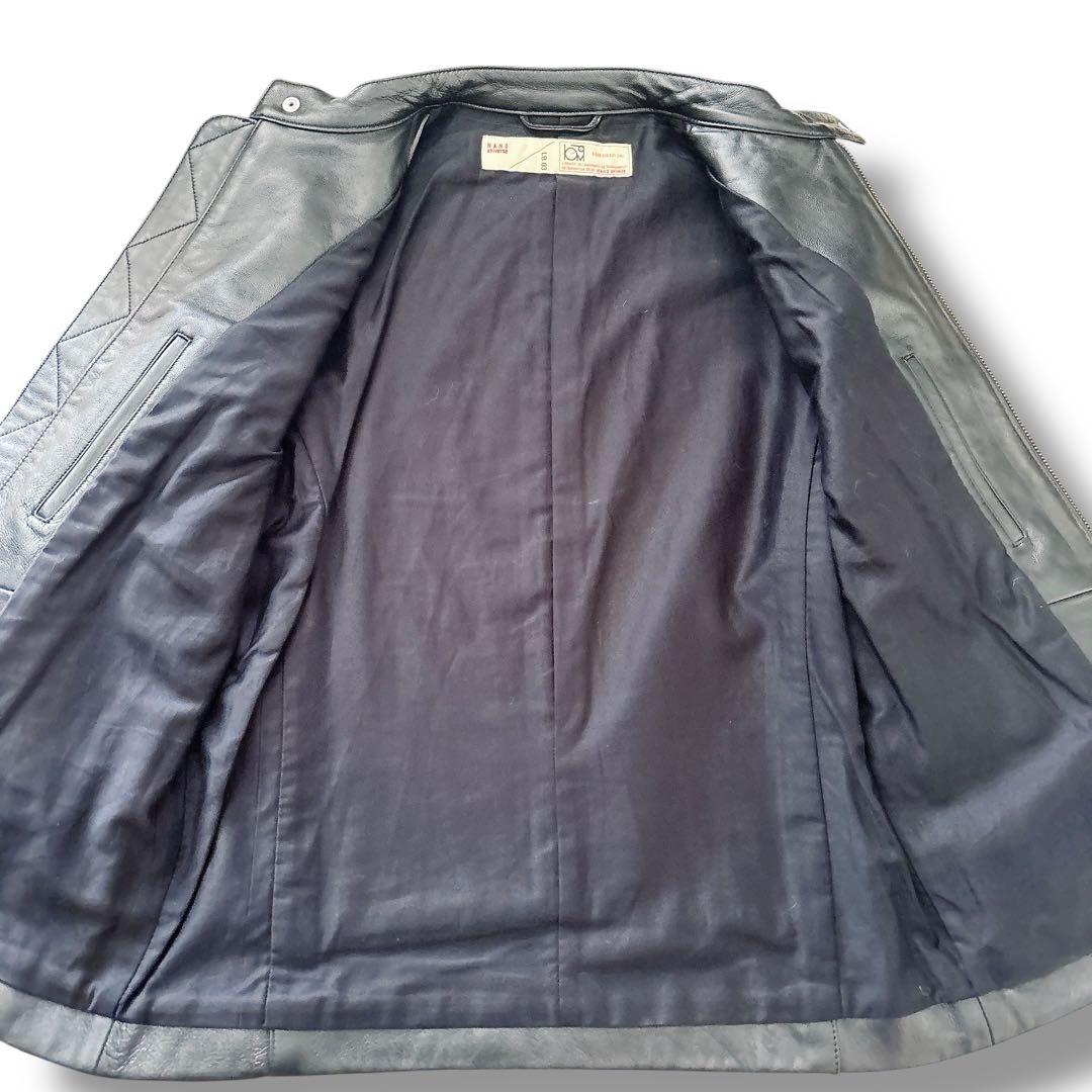 未使用 ナノユニバース ラムレザー シングルライダースジャケット M ブラック