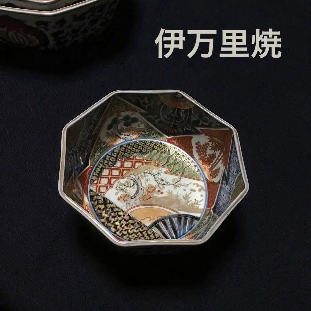 伊万里焼 色絵 草花紋様 八角 六寸深鉢 /骨董/時代物