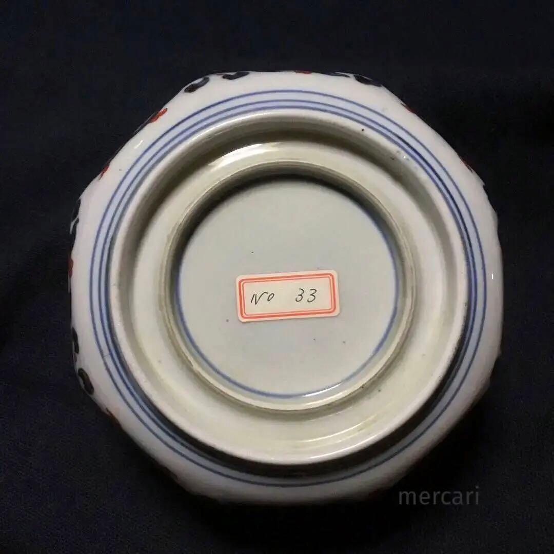 伊万里焼 色絵 草花紋様 八角 六寸深鉢 /骨董/時代物