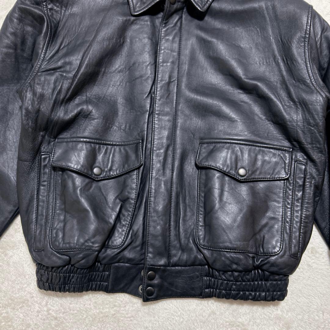 美品 90s フライトジャケット L ラムレザー A-2 短丈 ブラック　黒