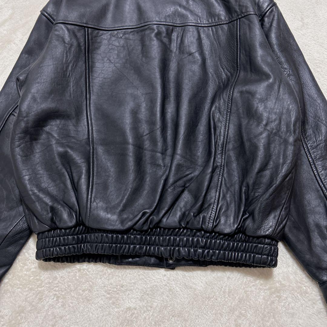 美品 90s フライトジャケット L ラムレザー A-2 短丈 ブラック　黒