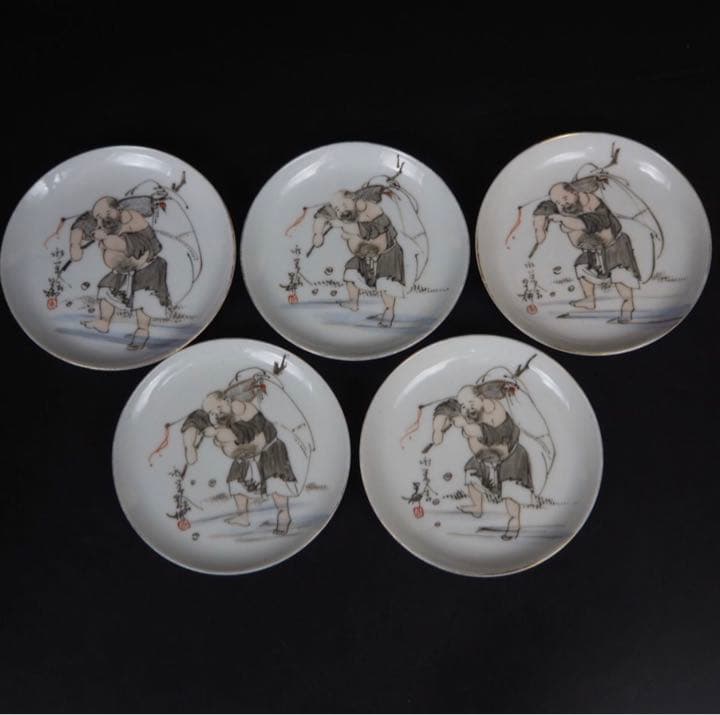 送料無料　幕末～明治　手書き達磨図小皿　径12.5ｃｍ