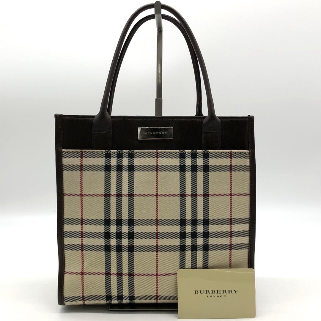 ✨美品✨バーバリー ハンドバッグ ノバチェック ロゴプレート キャンバス レザー