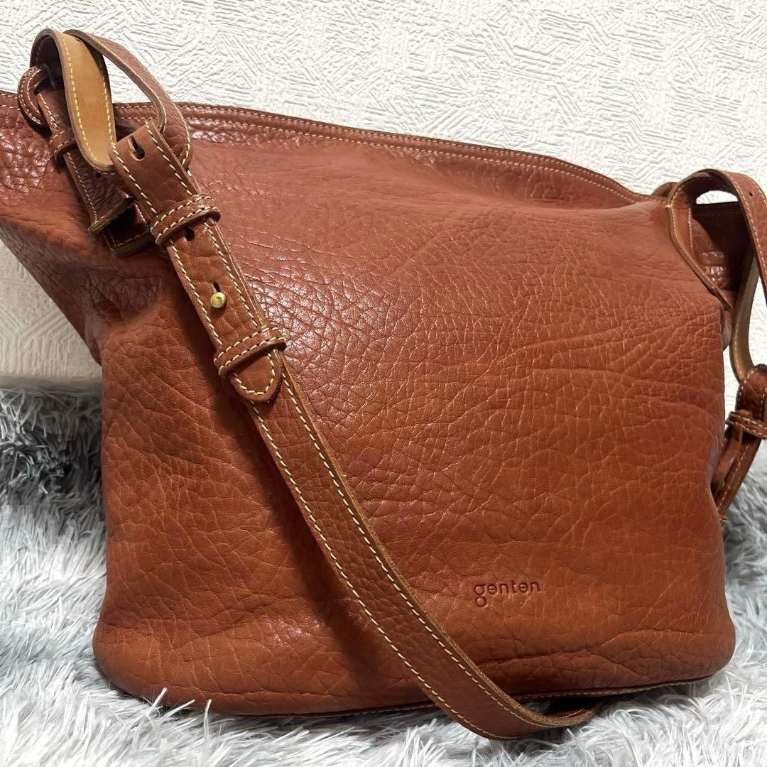 genten ゲンテン レザー ショルダーバッグ 2WAYバッグ ブラウン