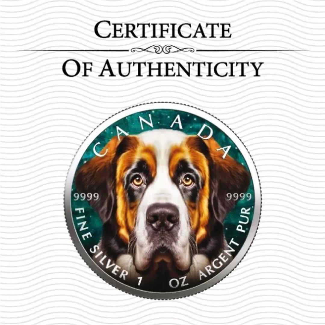 【世界100枚限定！】メイプルリーフ 銀貨 カラー セントバーナード 1オンス