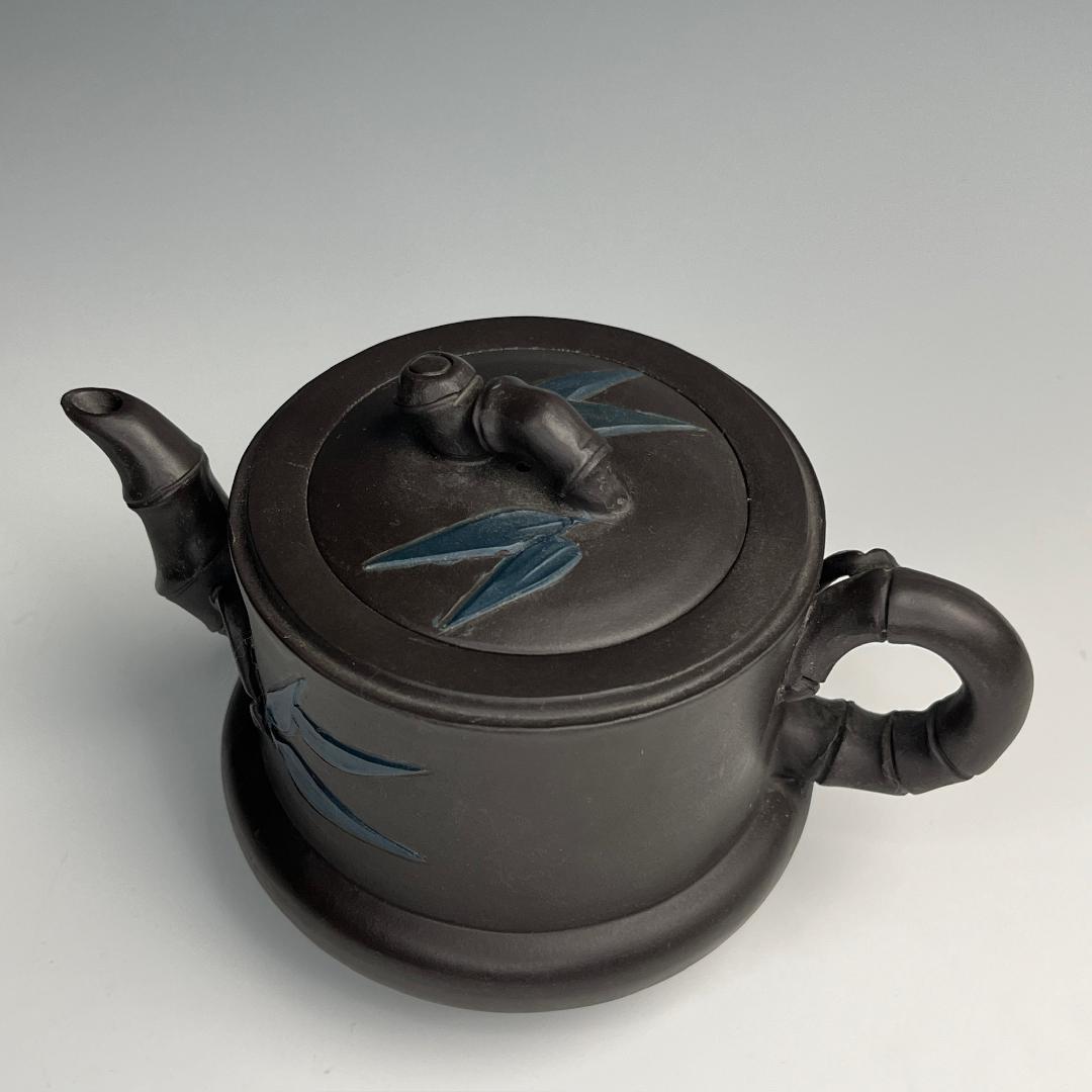 竹紫砂急須 茶道具 宜興 天青 黒 紫砂壷 朱泥 茶壺 急須 煎茶道具 764