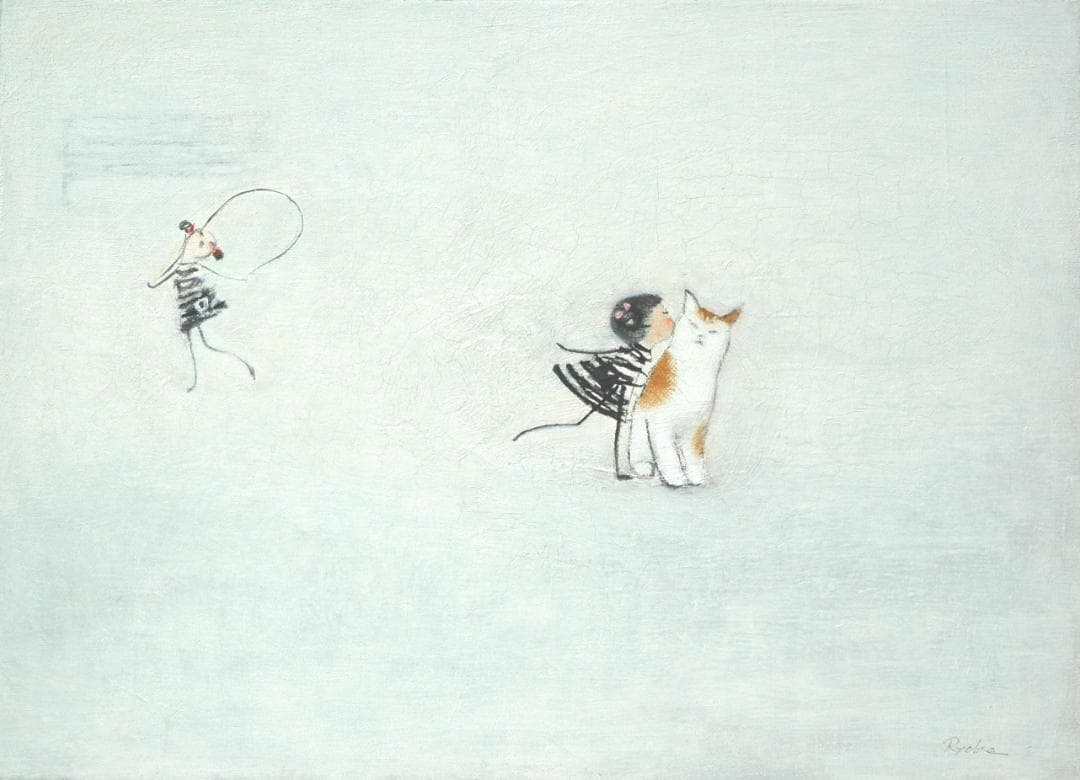 油絵 菅家令子 絵 絵画インテリア額付 (黒) F4-090718 子猫と女の子