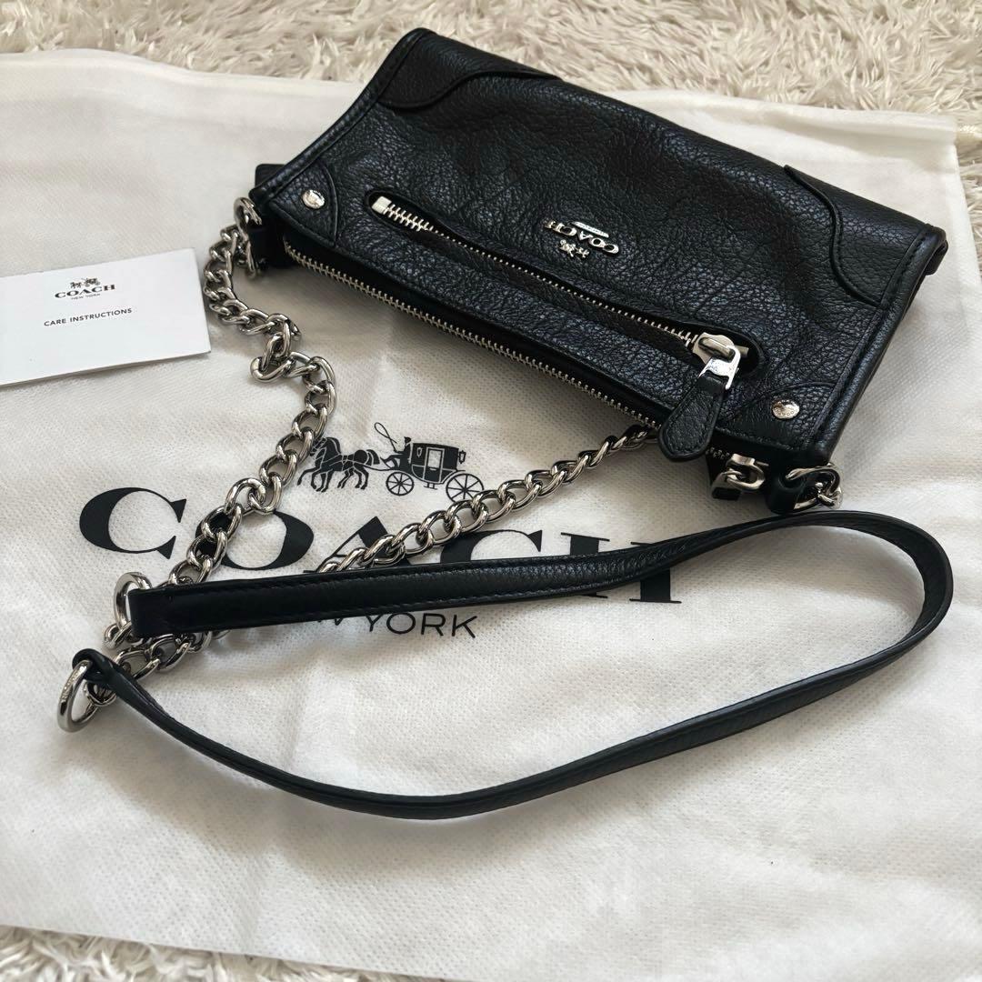 美品✨ コーチ ショルダーバッグ チェーン レザー ブラック ミニ クラッチ