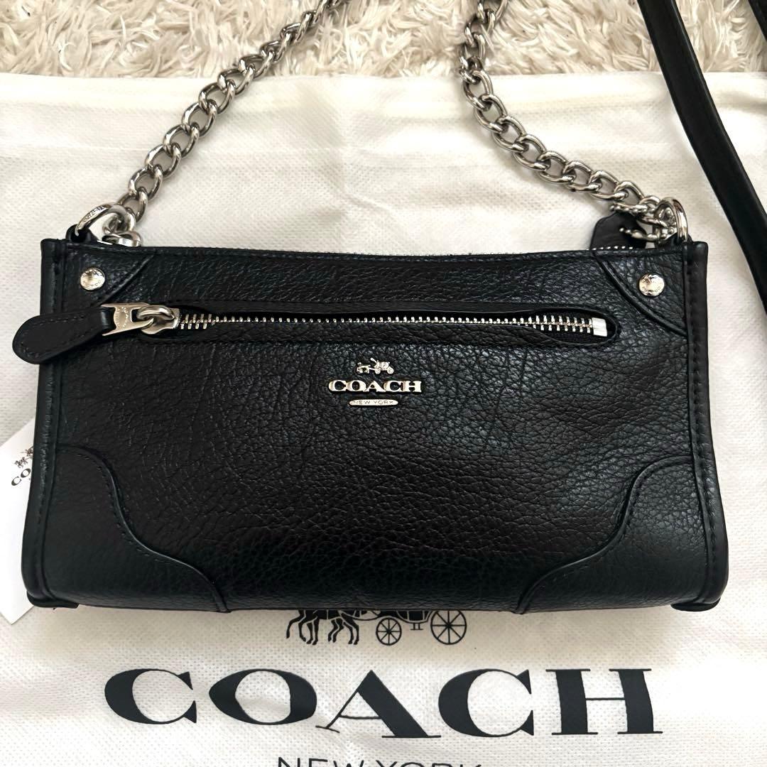 美品✨ コーチ ショルダーバッグ チェーン レザー ブラック ミニ クラッチ