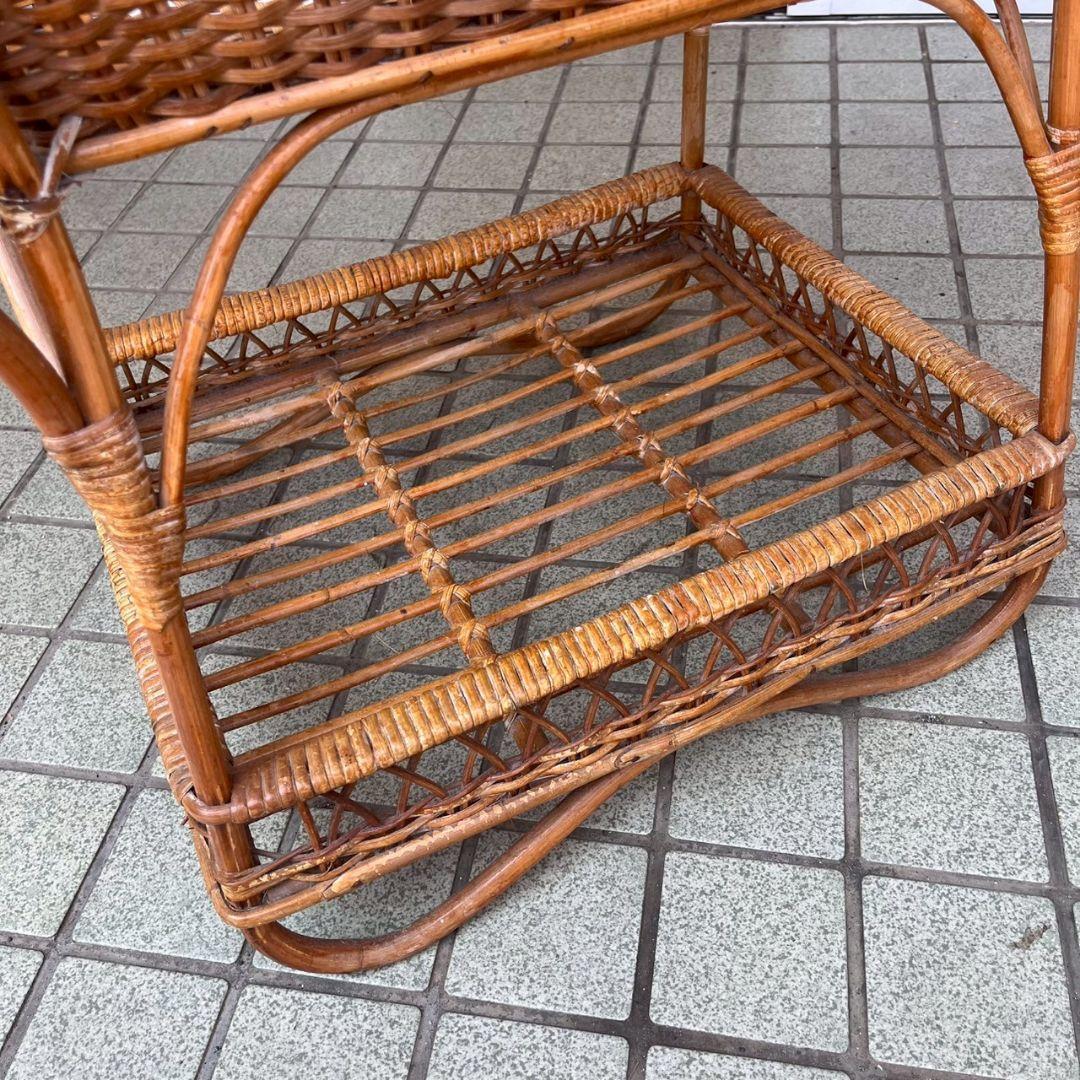 K◆アンティーク　ラタン　籐家具　ランドリーラック　2段　脱衣籠