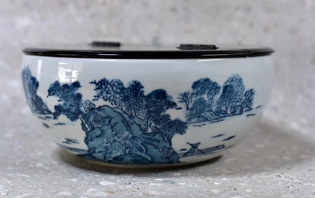 貴山造　染付山水紋平水指　【極上品】　お茶道具/共箱