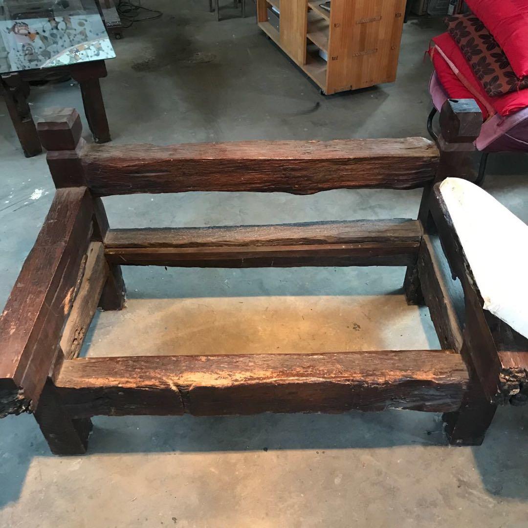 o*様 珍品 線路の枕木で作られた2人掛けソファー 重量木 天然木 アンティーク