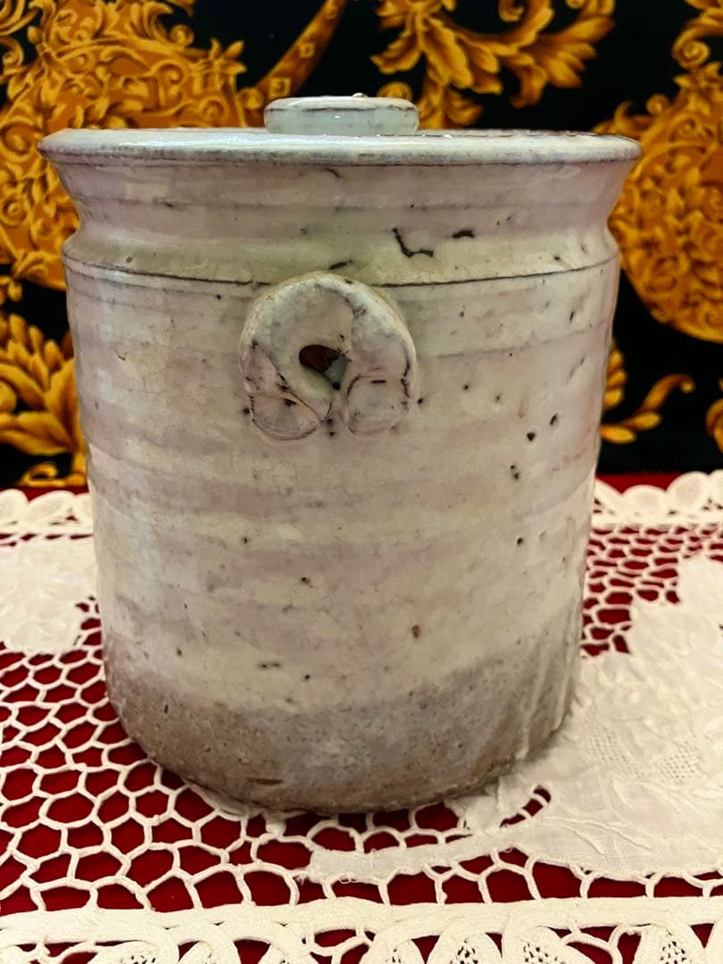 希少　秀逸作　茶道具　人間国宝　十一代三輪休雪（壽雪）　共布　供箱　萩焼　水指