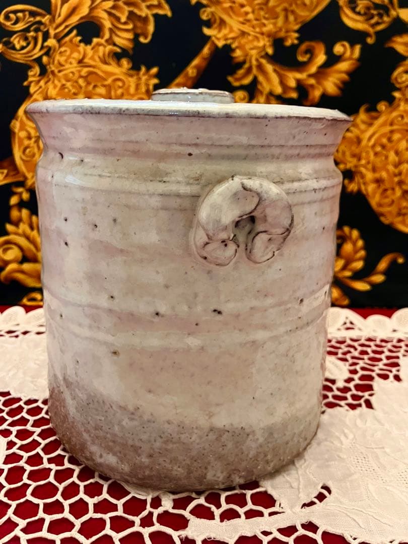 希少　秀逸作　茶道具　人間国宝　十一代三輪休雪（壽雪）　共布　供箱　萩焼　水指