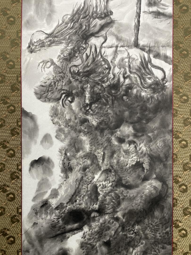 絵師白道【真作】『龍神』現代水墨画家 岐阜県生まれ 共箱 掛軸24111720