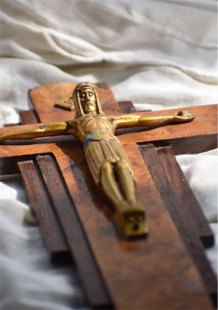 フランスアンティーク 金色レグールキリストと木の十字架 T14