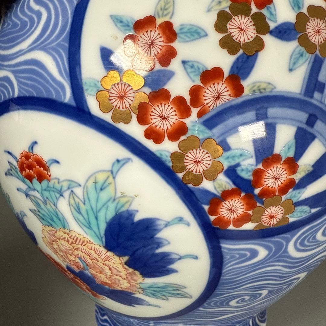 オールド香蘭社　香蘭社謹製　色絵丸文様花瓶　高さ27.3㎝　金彩　桜　梅　牡丹