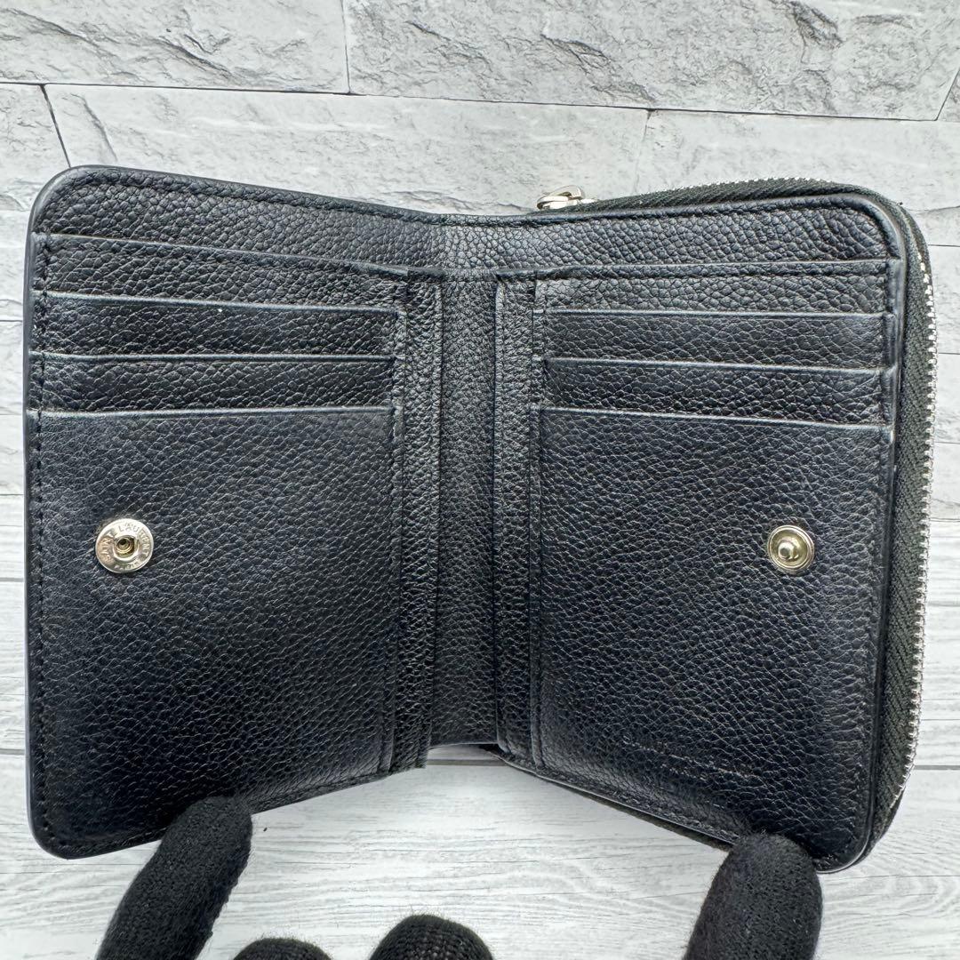 サンローラン　二つ折り財布　チャーム　カサンドラ　レザー　ブラック