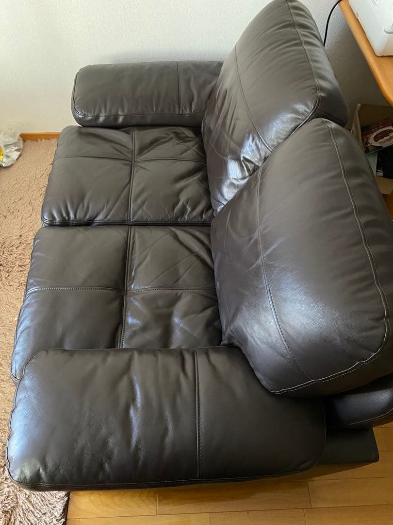 【美品】ニトリ 2人掛け 本革ワイドソファ