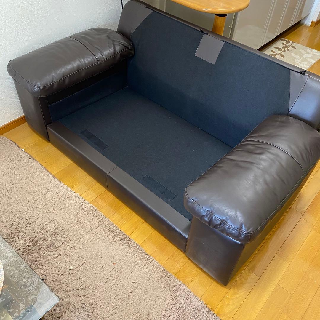 【美品】ニトリ 2人掛け 本革ワイドソファ