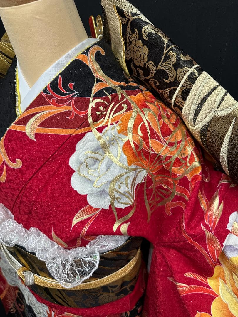 赤黒金 薔薇ゴールド小悪魔ageha系振袖フルセット