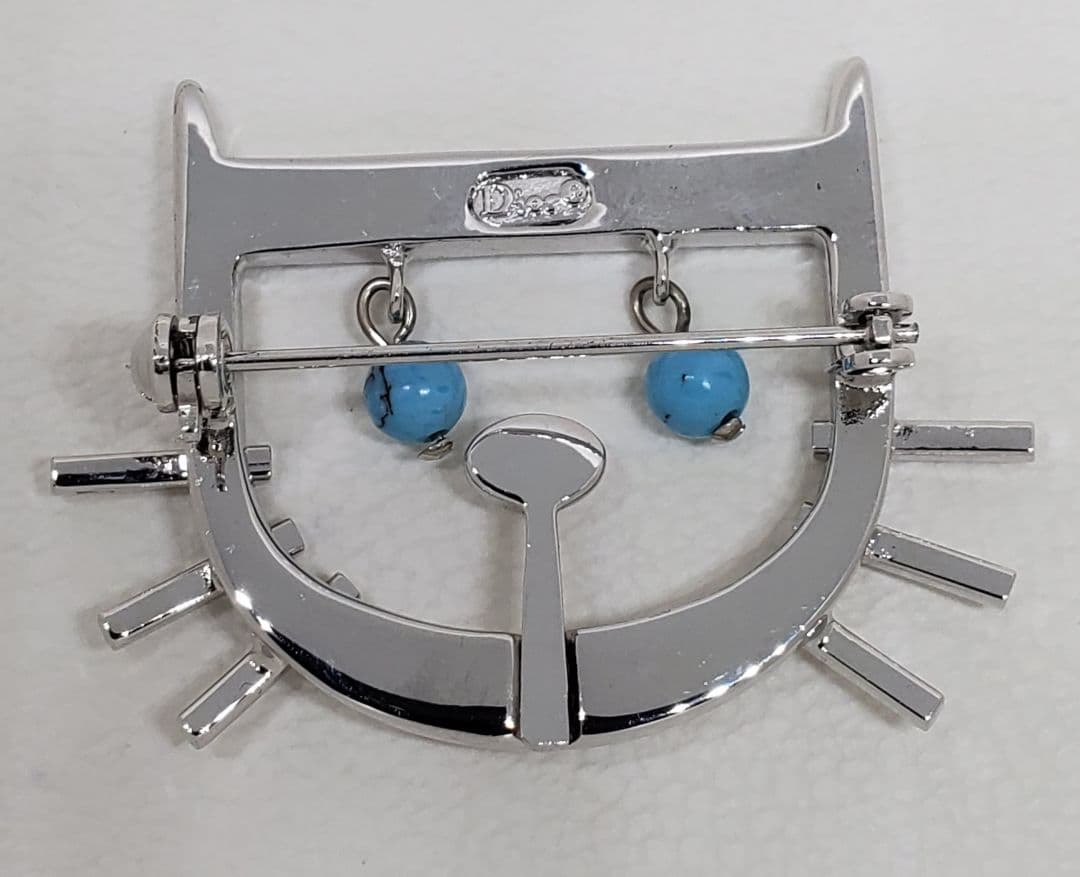 Christian Dior　ディオール　Dキャット　ターコイズ　ブローチ