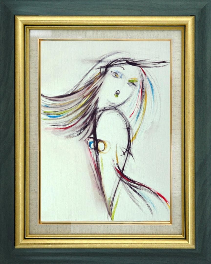 油絵 菅家令子 絵 絵画 インテリア 額付(銀) F4-080214 人物 女性