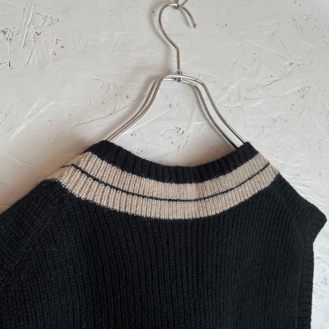 2024AW【MHL.】ウールニットVネックニットベスト　黒　L