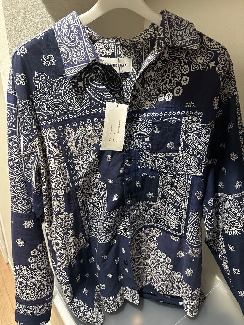 ミヤギヒデタカ バンダナ柄 長袖シャツ ネイビー
