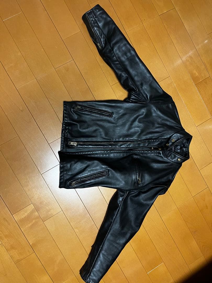 ブラックレザー シングルライダースジャケット　ボア付き