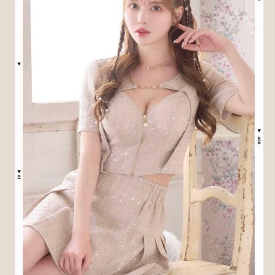散りばめスパンコール　ミニドレス キャバクラ　LoveRich ベージュ