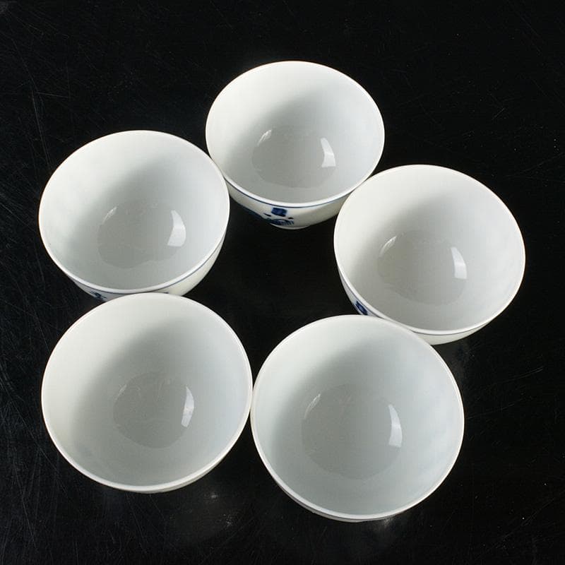 京焼　平安　輝山造　松泉造　染付　漢詩文　煎茶碗　5客まとめて　C　6018