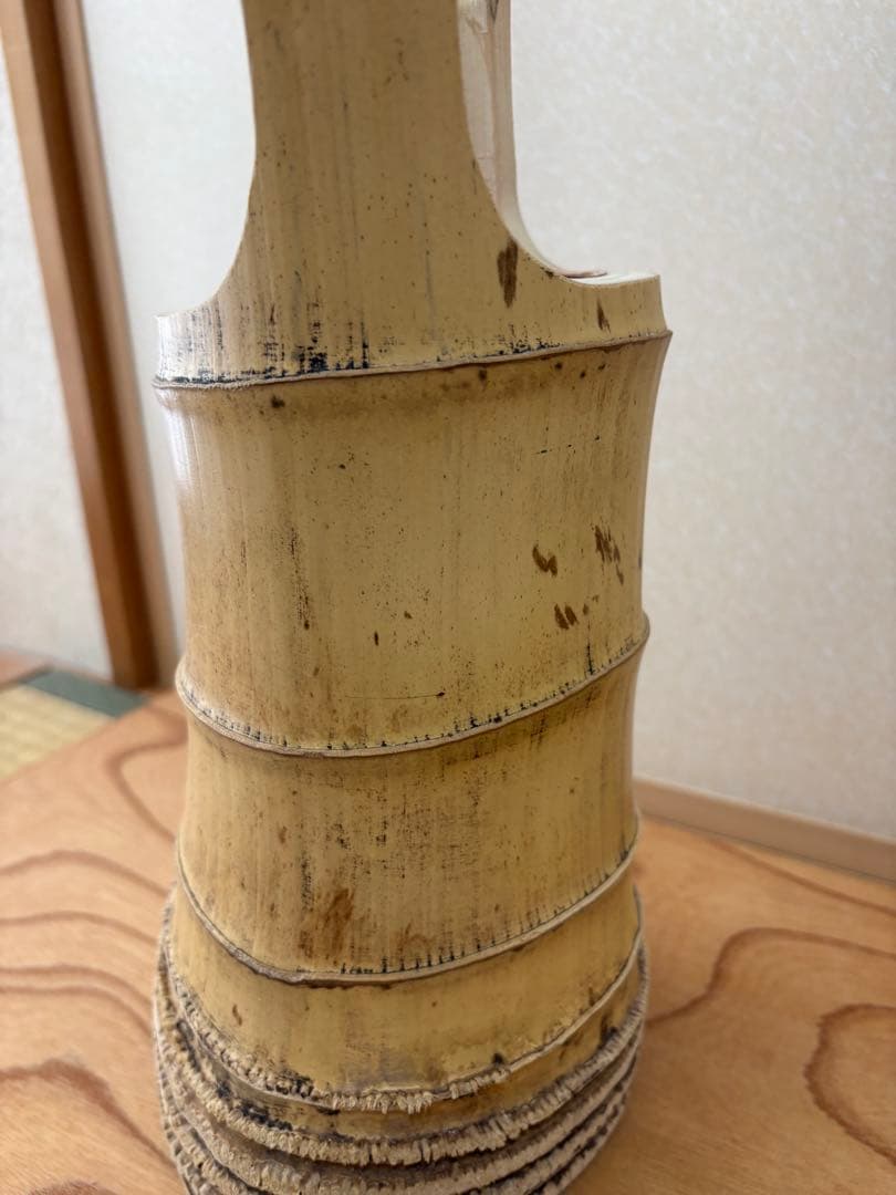 66 お正月セール　美品　根付き　二重切り　二重切　 生け花　竹花入れ　華道具