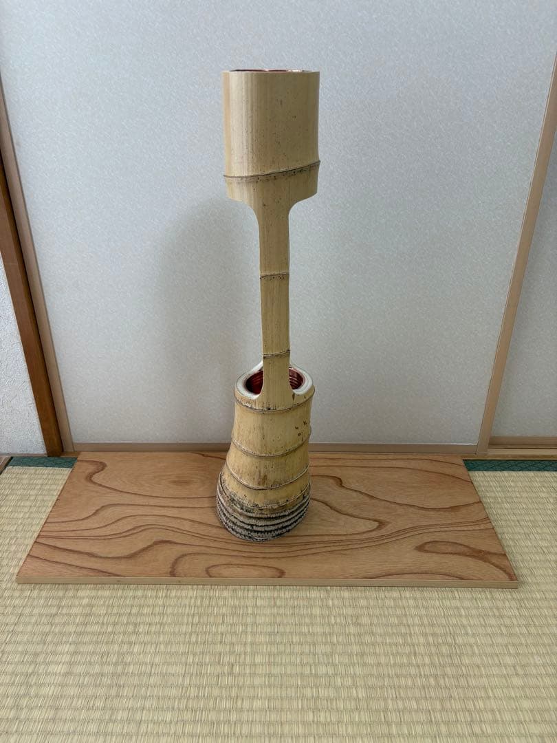 66 お正月セール　美品　根付き　二重切り　二重切　 生け花　竹花入れ　華道具