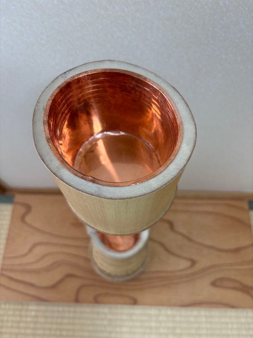 66 お正月セール　美品　根付き　二重切り　二重切　 生け花　竹花入れ　華道具