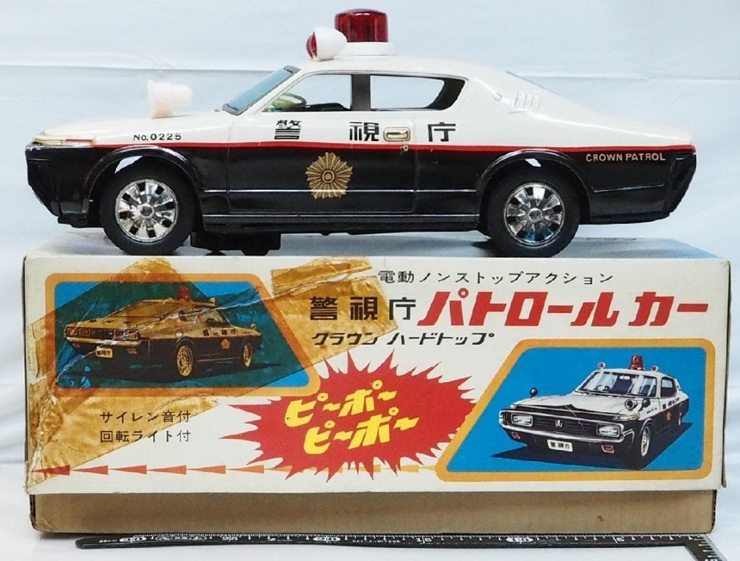 アオシン トヨタ クラウンHT SLパトカー電動走行tinブリキtoy箱付car