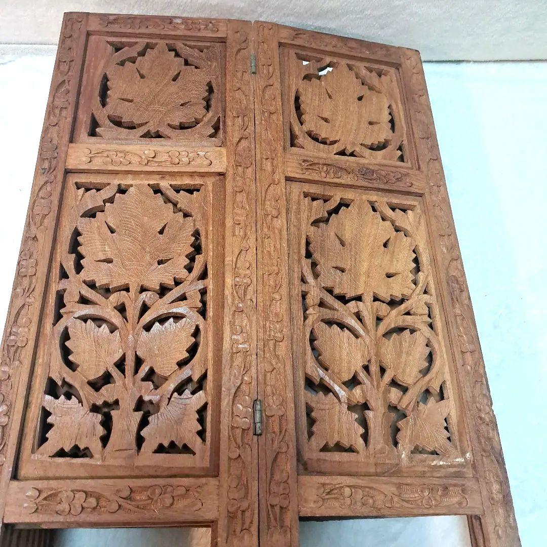 手彫り 木製 サイドテーブル 花台 八角形