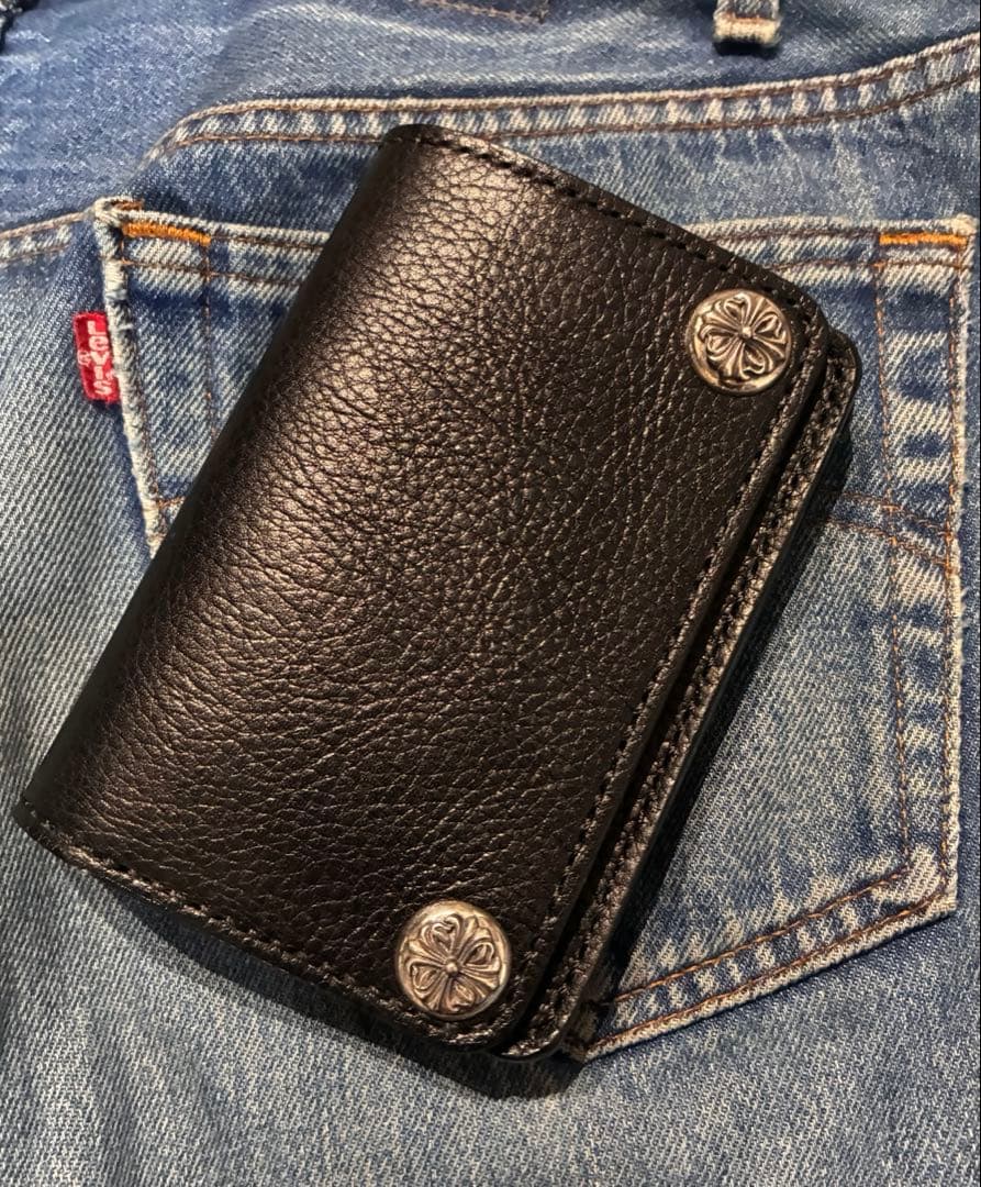 トラッカーウォレット　ミドルサイズ　シボ革　シルバー925アポロコンチョカスタム