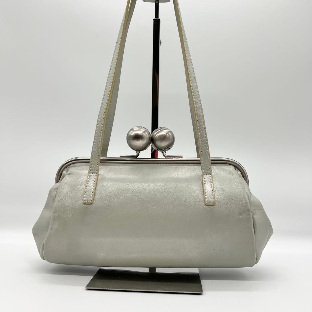 希少カラー✨kawa-kawa　ショルダーバッグ　がま口　レザー　ライトグレー