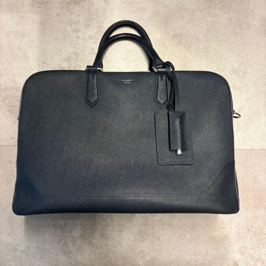 ペッレモルビダ　ビジネスバッグ　ネイビー　ショルダーストラップ付