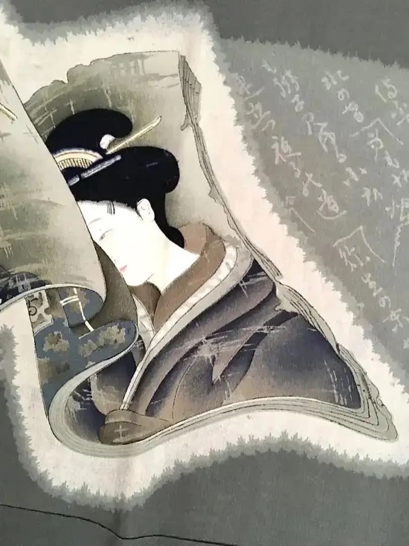 浮世絵美人画 男物長襦袢 江戸の風情 手描き時代物 Antique Ukiyoe