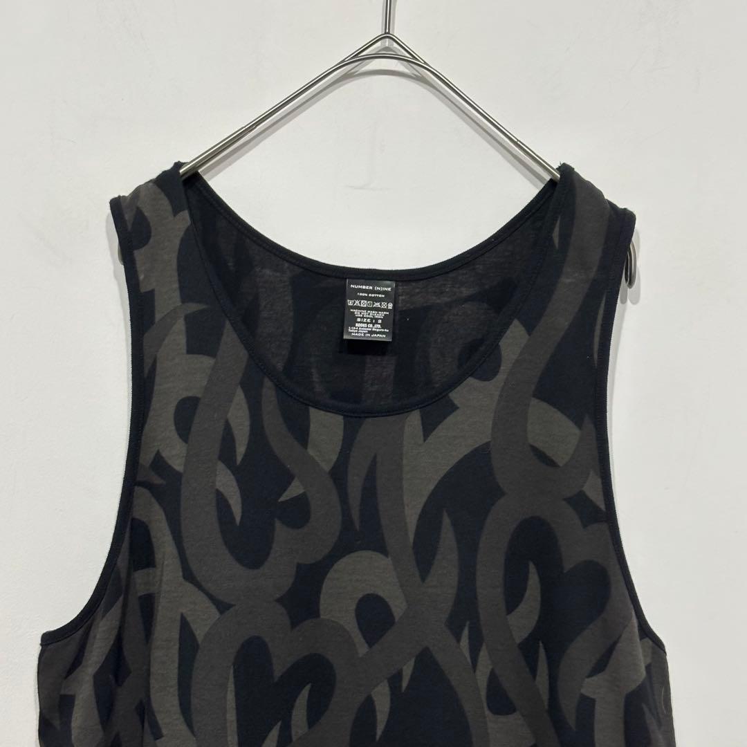 ナンバーナイン　美品 ハート トライバル カモ 柄 タンクトップ グレー 迷彩
