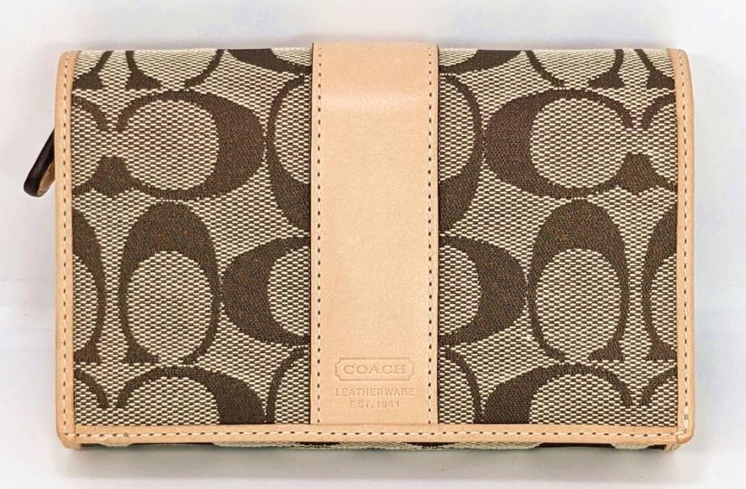 【未使用】COACH コーチ 二つ折り財布 シグネチャー ブラウン系