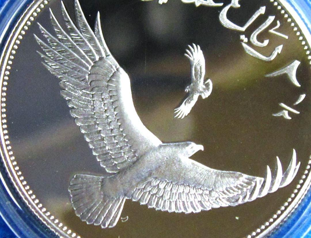 １９８７年　オマーン　WWF２５周年記念　２．５リアル　プルーフ銀貨　イヌワシ図