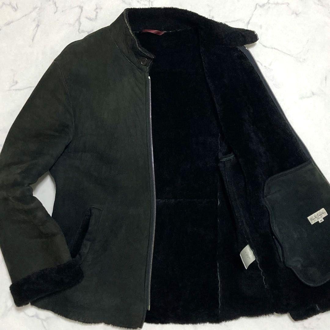希少 ポールスミス ムートンジャケット レザー ライダースジャケット M〜L 黒